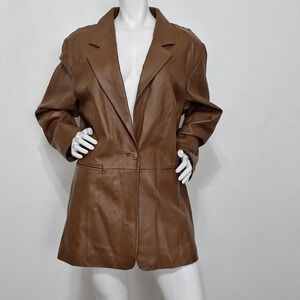 Denim & Co "NEW" Academia Brown Preppy Leather Minimalist Blazer Plus Size 1X